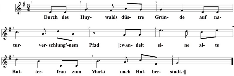 Durch des Huywalds düstre Gründe, Noten