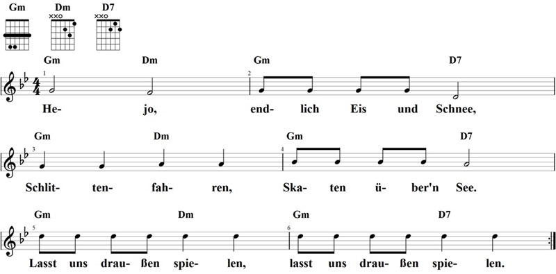 Hejo, endlich Eis und Schnee, Noten und Gitarrenakkorde