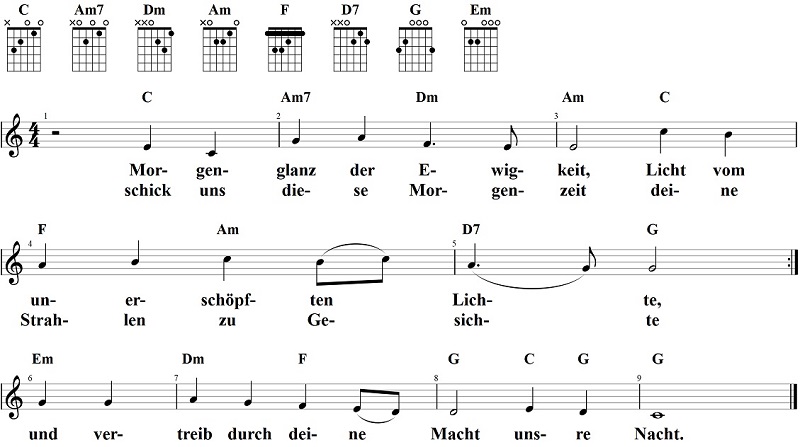 Morgenglanz der Ewigkeit, Noten und Gitarrenakkorde